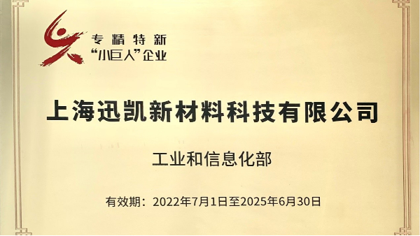 喜報-迅凱催化獲工信部頒發“專精特新小巨人”企業稱號